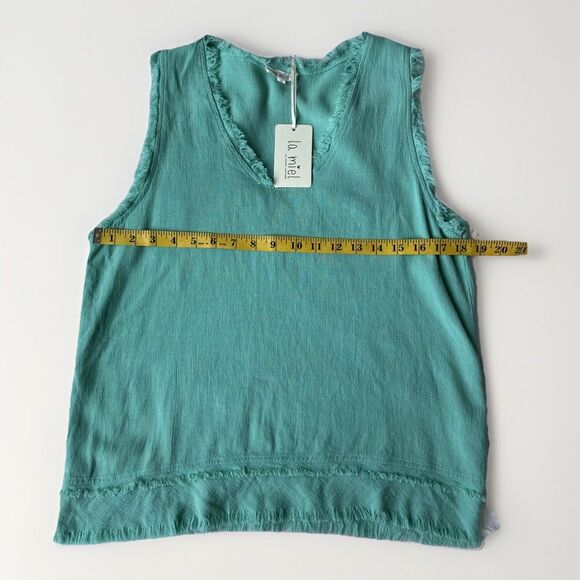 La Miel Tangerine Soft Washed Gauze Cut Edge V-Neck Top Color Green Size S - Picture 9 of 12